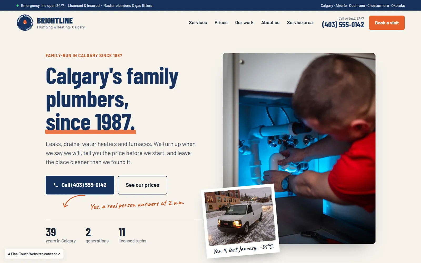 Brightline Plumbing & Heating concept site hero