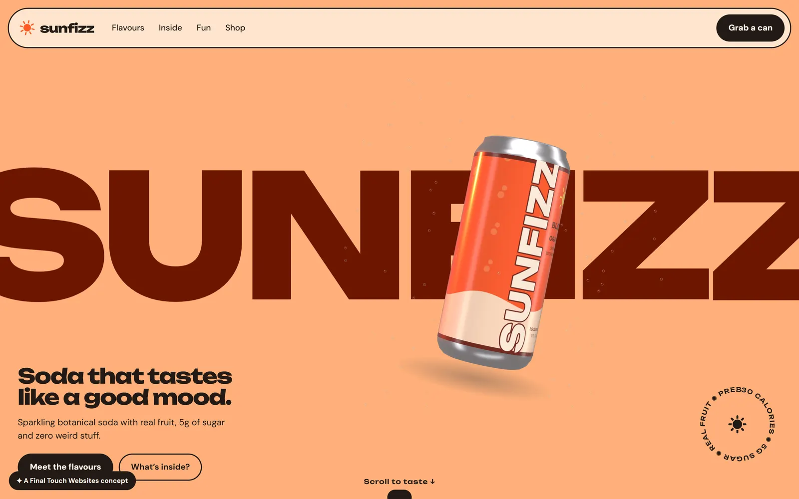 Sunfizz concept site with a 3D soda can